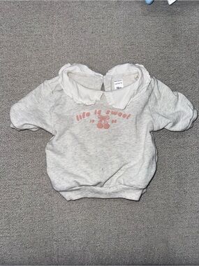 Carter's Light Gray Sweatshirt with Pink Cherry Graphic and White Ruffle Collar